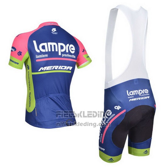 2014 Fietskleding Lampre Merida Roze en Blauw Korte Mouwen en Koersbroek